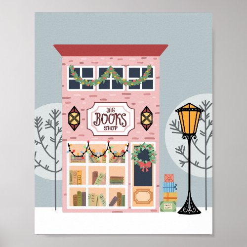 Pink Book shop in Winter Poster