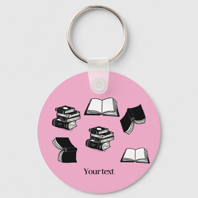 Pink Bookish Bibliophile Librarian Book Pattern Keychain (Front)