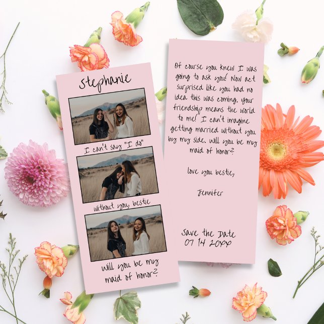 Pink Bookmark Photo Strip Maid of Honor Proposal Save The Date (Creator Uploaded)