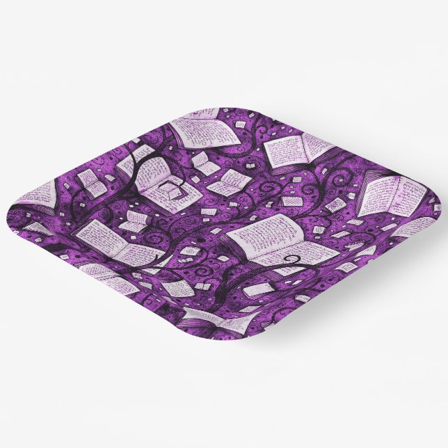 Pink Books Background Paper Plates (Angled)