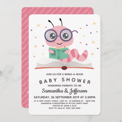 Pink Bookworm Book Baby Shower Invitation