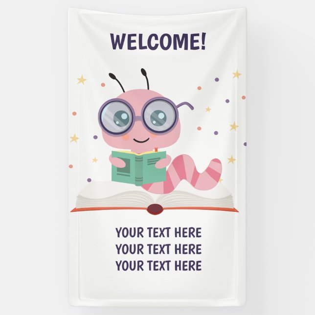 Pink Bookworm Theme Banner (Vertical)