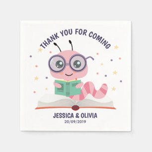 Pink Bookworm Theme Napkins