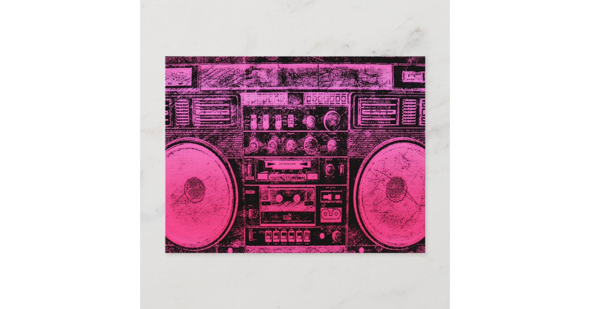 pink boombox postcard Zazzle