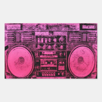 Pink Boombox Rectangular Sticker by jahwil at Zazzle