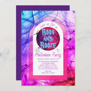 Pink Boos and Booze Spooky Adult Halloween Party Invitation