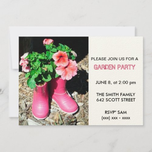 Pink Boot Garden Party Invitation