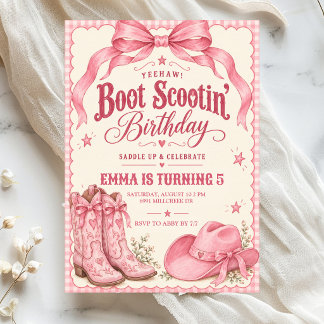 Pink Boot Scooting Birthday Invitation