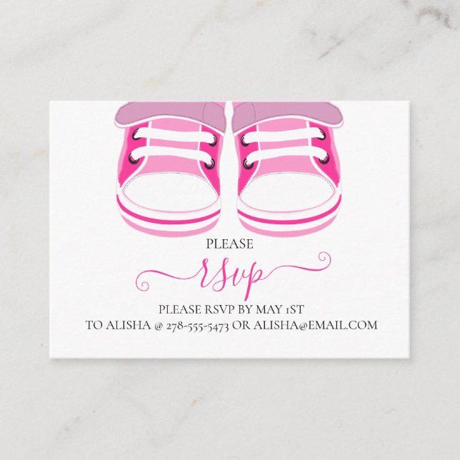 PINK BOOTIES, BABY SHOWER RSVP Enclosure Card (Front)