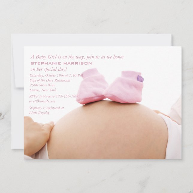 Pink Booties on the Belly Baby Shower Invitation (Front)