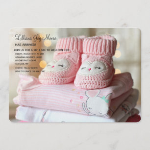 Pink Booties Sip and See Invitation