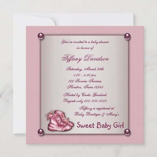 Pink Booties Vintage Pink Baby Girl Shower Invitation