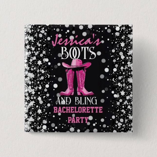 Pink Boots and Bling Bachelorette Party Button (Front)