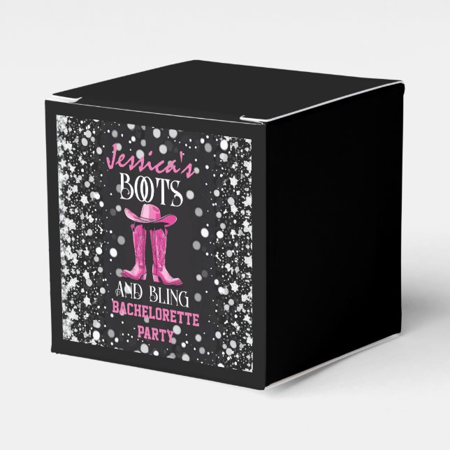Pink Boots and Bling Bachelorette Party Favor Boxes (Front Side)