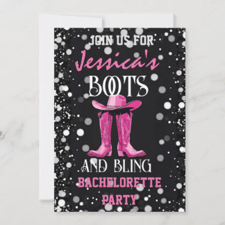 Pink Boots and Bling Bachelorette Party Invitation