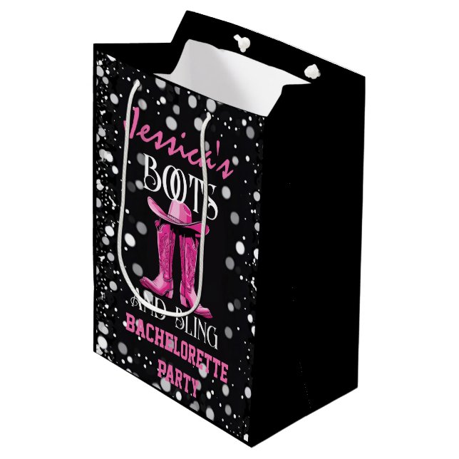 Pink Boots and Bling Bachelorette Party Medium Gift Bag (Front Angled)
