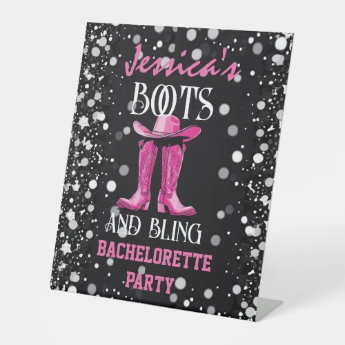 Pink Boots and Bling Bachelorette Party Pedestal Sign