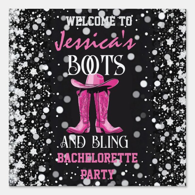 Pink Boots and Bling Bachelorette Party Sign (Front)