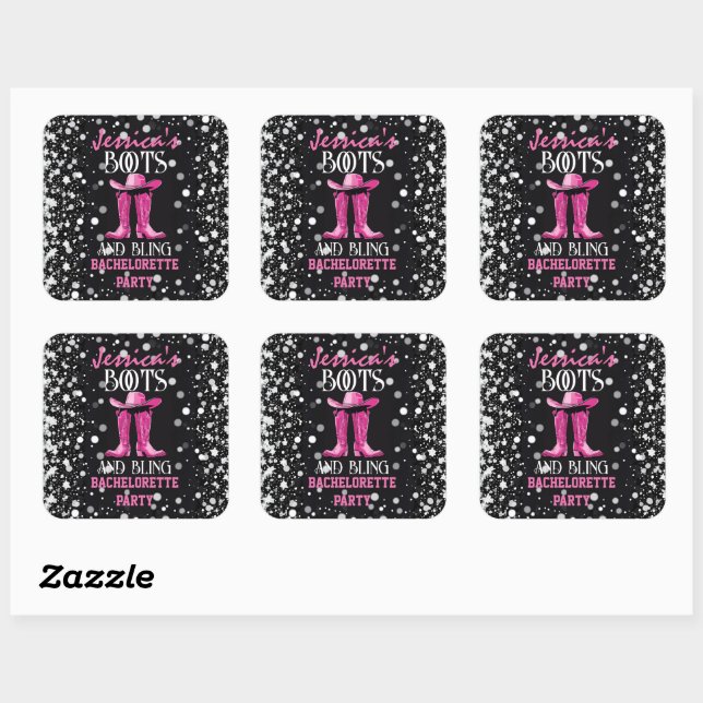 Pink Boots and Bling Bachelorette Party Square Sticker (Sheet)