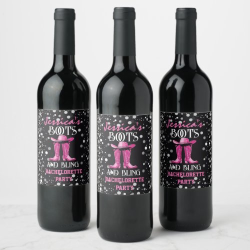 Pink Boots and Bling Bachelorette Party Wine Label