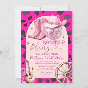 Pink Boots and Bling Cowboy Boots Birthday Invitation
