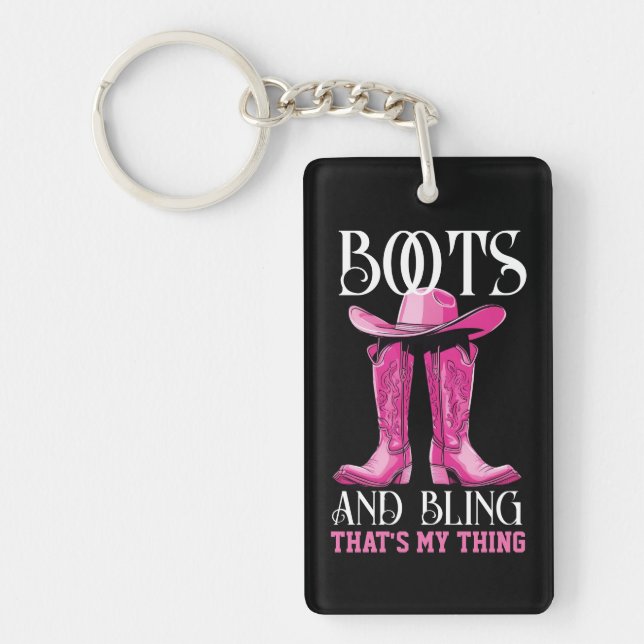 Pink Boots and Bling That's My Thing Keychain (Front)
