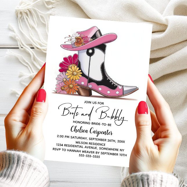 Pink Boots and Bubbly Bridal Shower Invitation (Creator Uploaded)