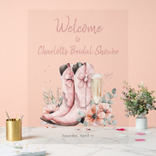 Pink Boots & Bubbly Champagne Glass Bridal Shower  Acrylic Sign