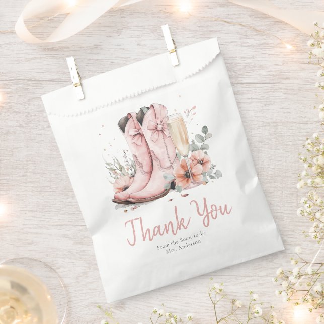 Pink Boots & Bubbly Champagne Glass Bridal Shower Favor Bag (Clipped)