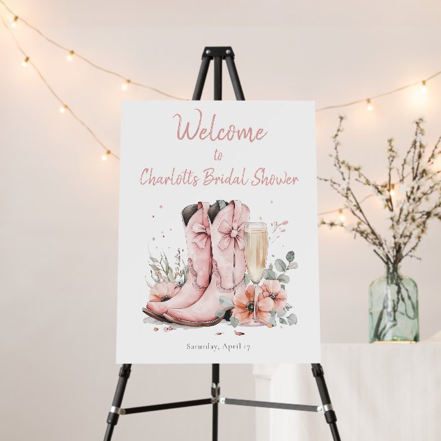 Pink Boots & Bubbly Champagne Glass Bridal Shower  Foam Board (In Situ (Stand))