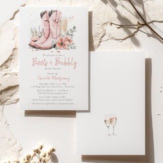 Pink Boots & Bubbly Champagne Glass Bridal Shower Invitation