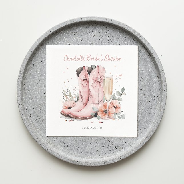 Pink Boots & Bubbly Champagne Glass Bridal Shower  Napkins (Creator Uploaded)