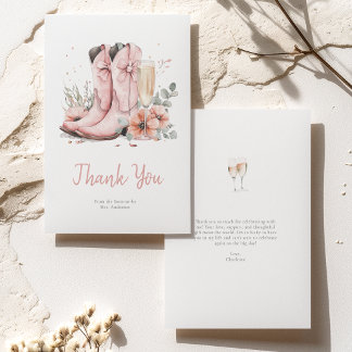 Pink Boots & Bubbly Champagne Glass Bridal Shower Thank You Card