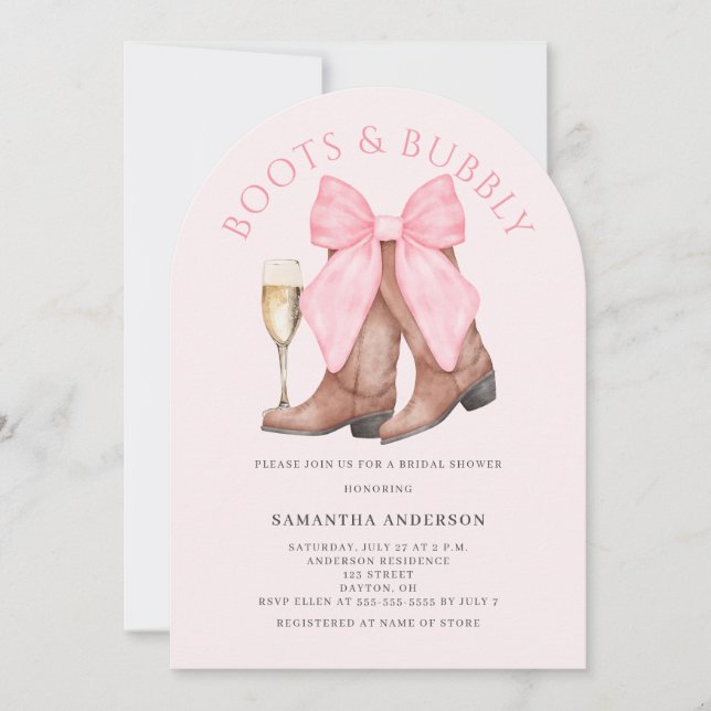 Pink Boots Bubbly Western Bridal Shower Invitation (Front)