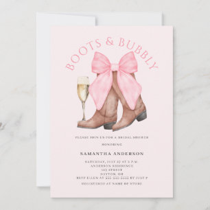 Pink Boots Bubbly Western Bridal Shower Invitation