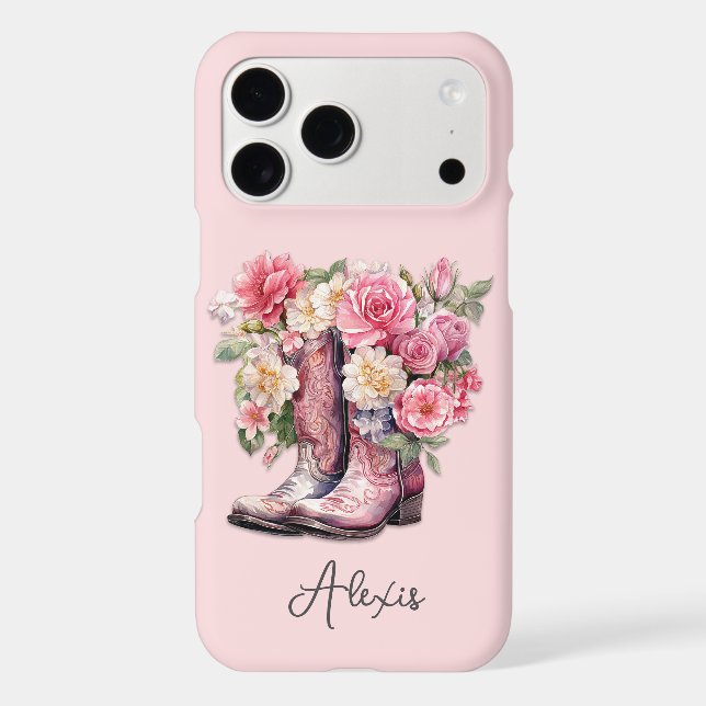 Pink Boots with Flowers Monogrammed Case-Mate iPhone Case (Back)