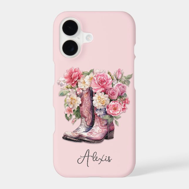 Pink Boots with Flowers Monogrammed Case-Mate iPhone Case (Back)