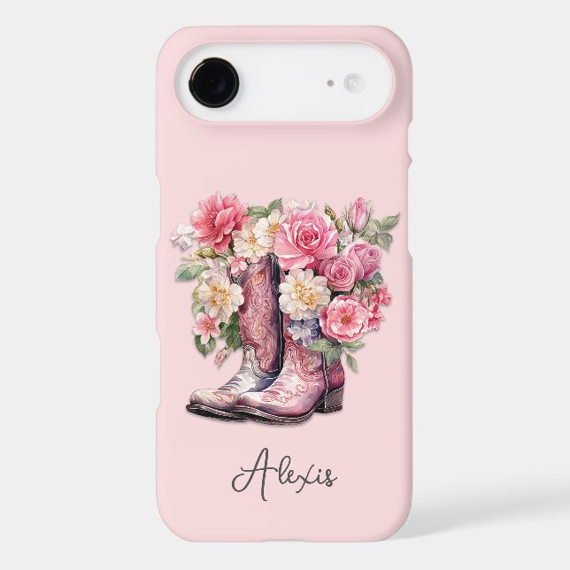 Pink Boots with Flowers Monogrammed Case-Mate iPhone Case (Back)