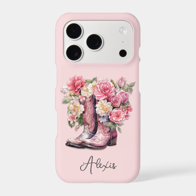 Pink Boots with Flowers Monogrammed Case-Mate iPhone Case (Back)
