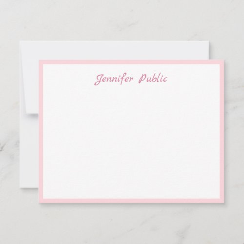 Pink Border Handwriting Script Simple White Trendy Note Card