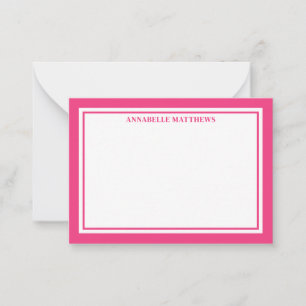 Pink Border Minimalist Name Monogram Note Card