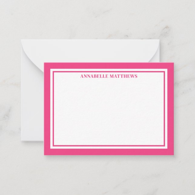 Pink Border Minimalist Name Monogram Note Card (Front)