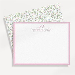  Pink Border Vintage Floral Nursery note card
