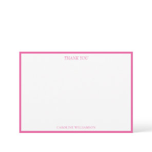 Pink Border White Personalized Name Serif Elegant Thank You Card