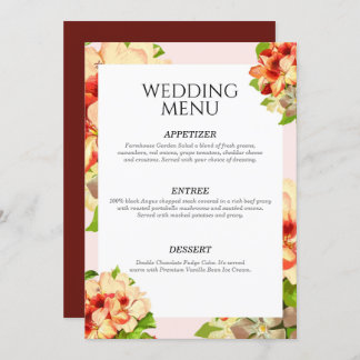 Pink Bordered Floral Wedding Menu Invitation