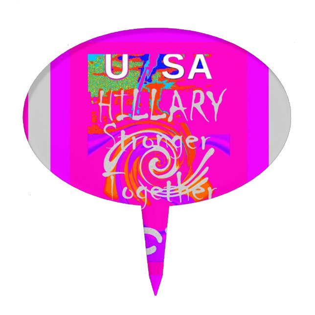 Pink Bordered Hillary Inspiration Art Print Cake Topper (Front)