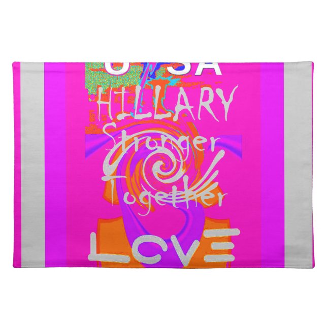 Pink Bordered Hillary Inspiration Art Print Cloth Placemat (Front)