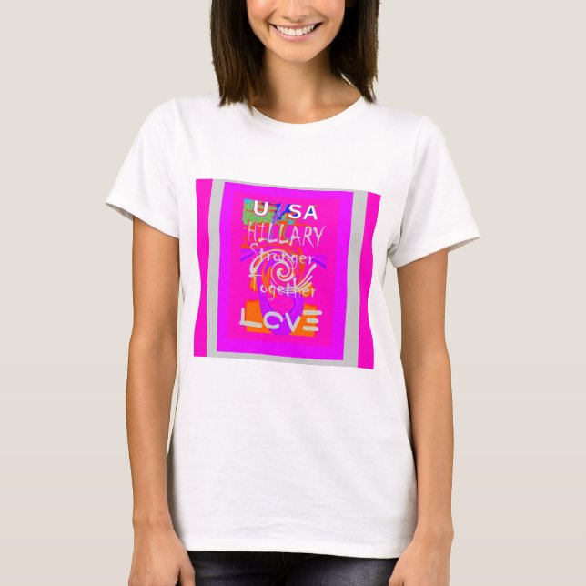 Pink Bordered Hillary Inspiration Art Print T-Shirt (Front)