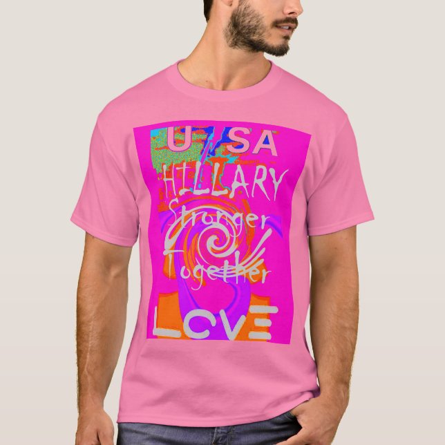 Pink Bordered Hillary Inspiration Art Print T-Shirt (Front)