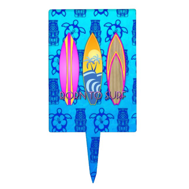 Pink Born To Surf Cake Topper (Front)